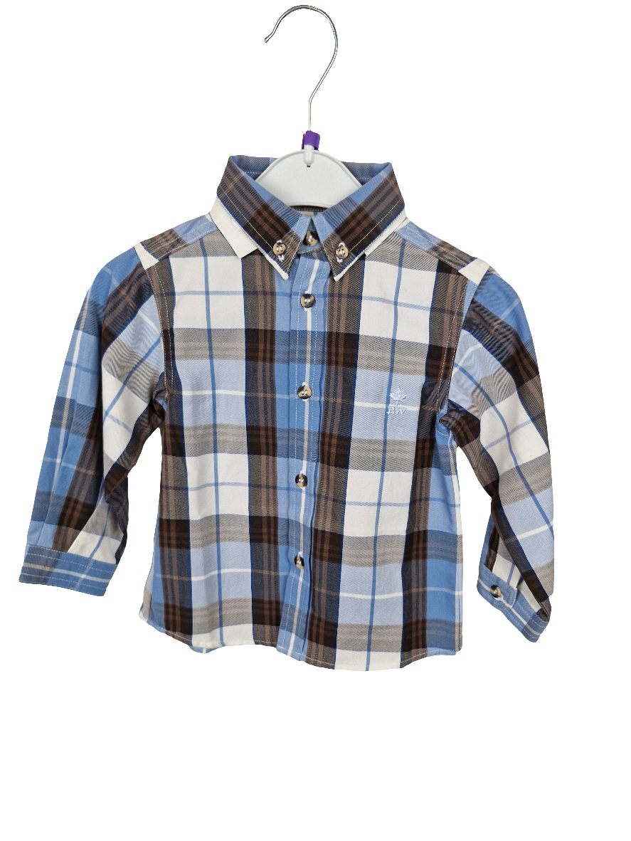 Hemd - River Woods - langarm - Button down - 86 - blau/braun/weiß - kariert - mit Original-Etikett