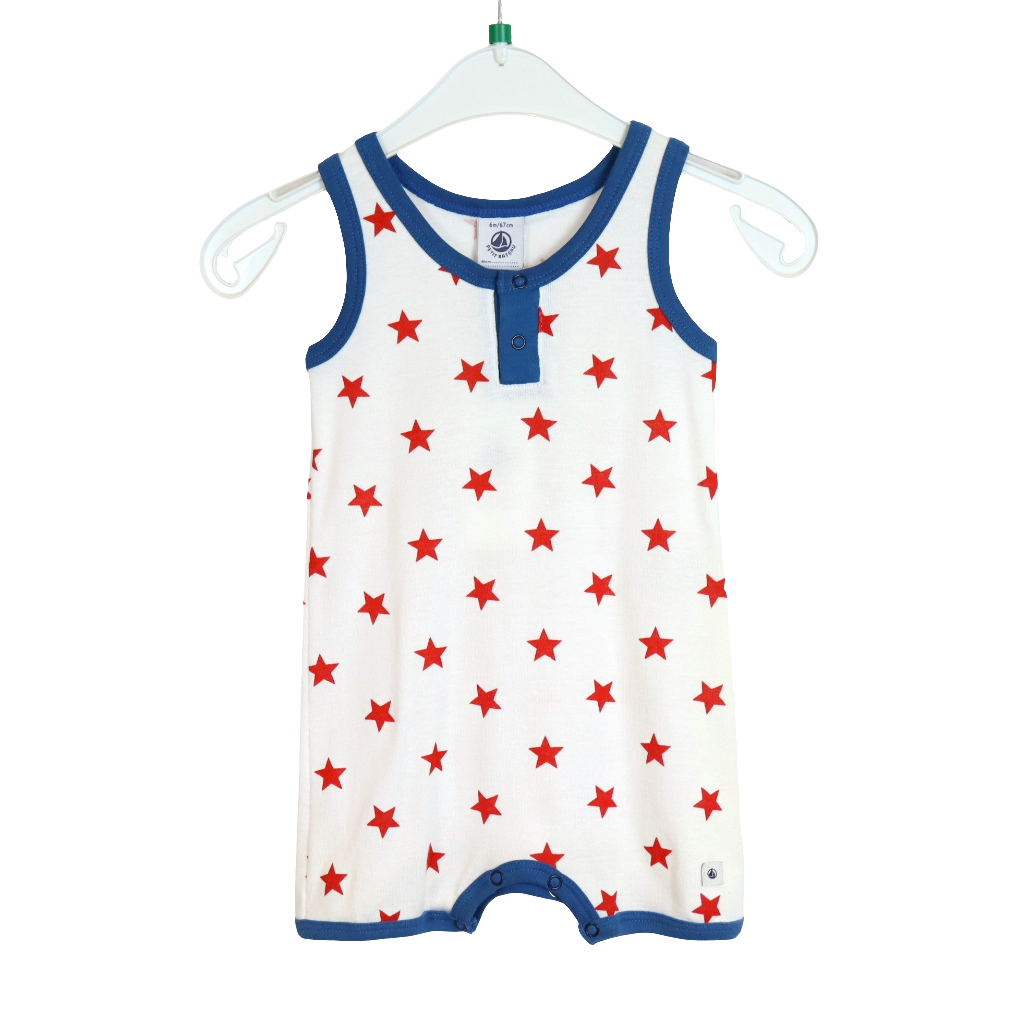 Spieler - Petit Bateau - ärmellos - 68 - blau/rot/weiß - Sterne - mit Original-Etikett