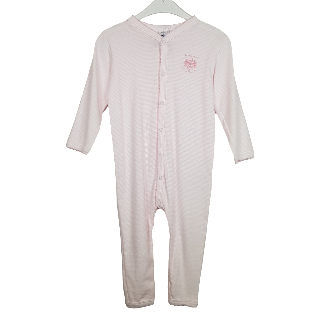 Strampler - Petit Bateau - Einteiler ohne Fuß - 86 - rosa/weiß - geringelt - mit Original-Etikett
