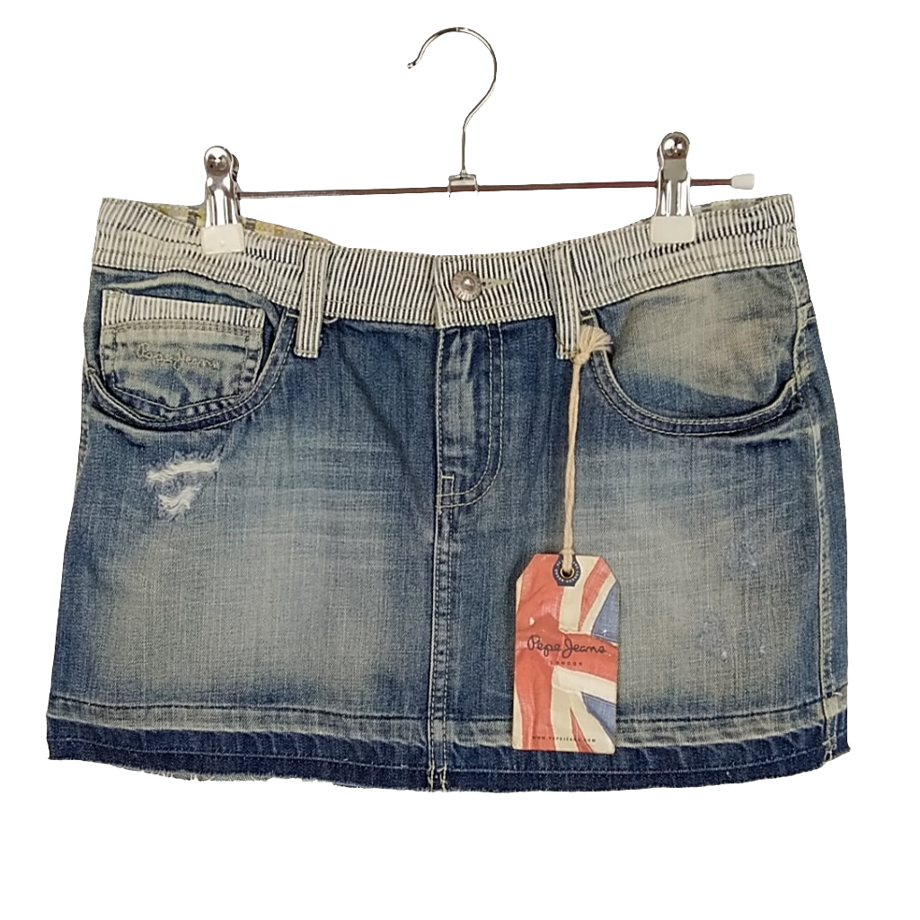 Rock - Pepe Jeans - Jeans mit gestickter Blume auf der hinteren Tasche- blau mit Original-Etikett