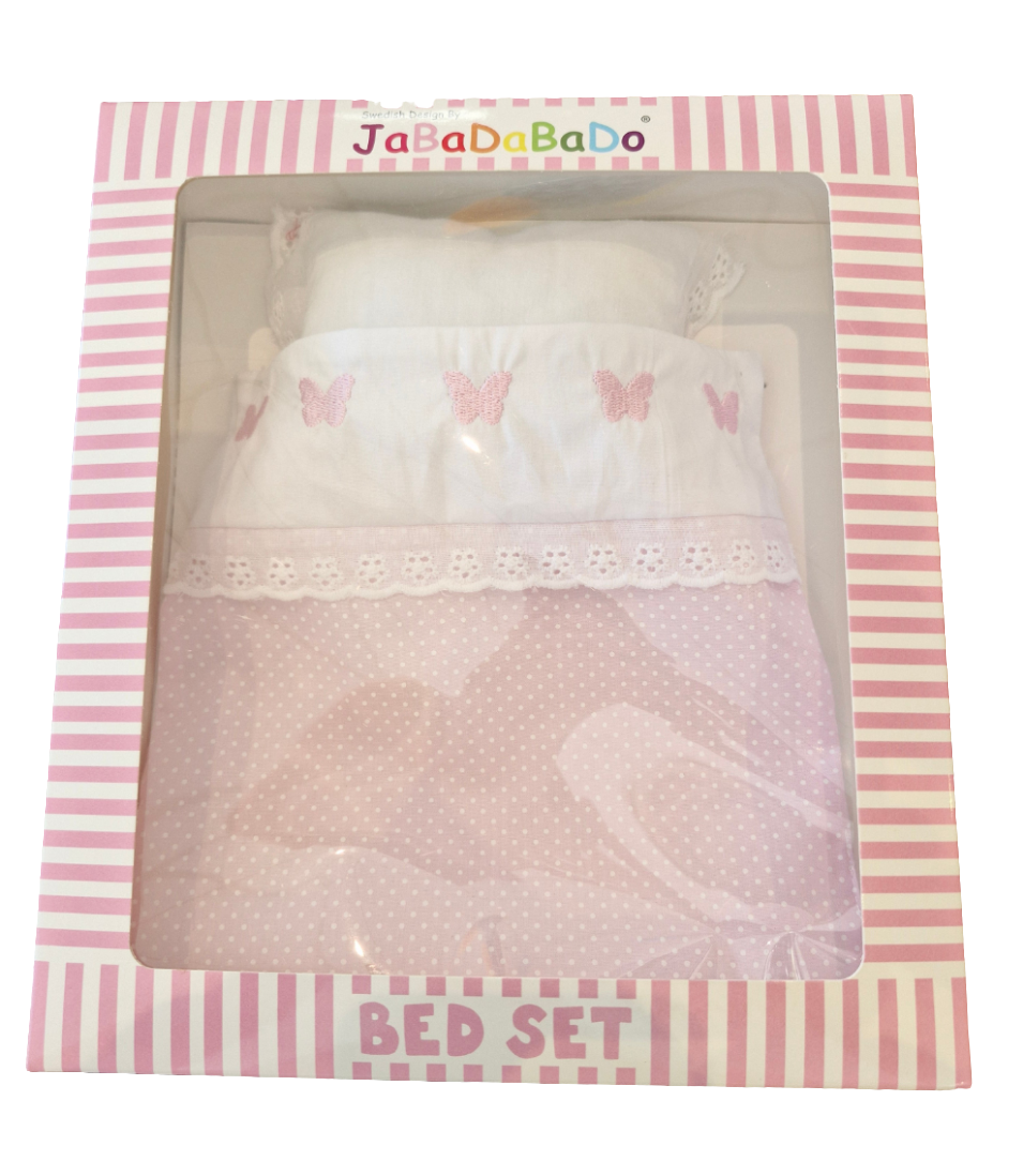 Puppenzubehör - JaBaDaBaDo - Bettwäsche - rosa/weiß mit Original-Verpackung