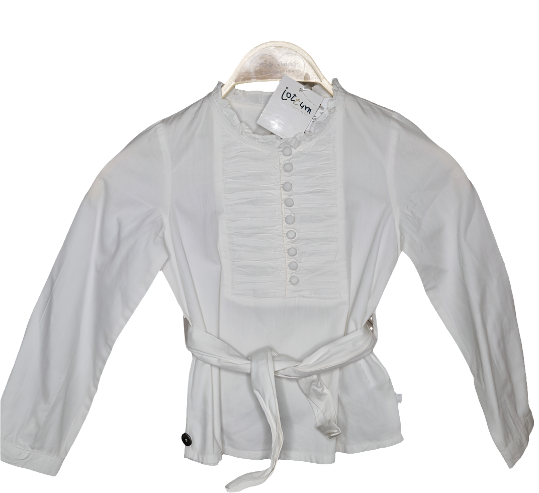 Bluse-Jottum-langarm- gerafft mit Knöpfen - creme-weiß - mit Gürtel - mit Original-Etikett