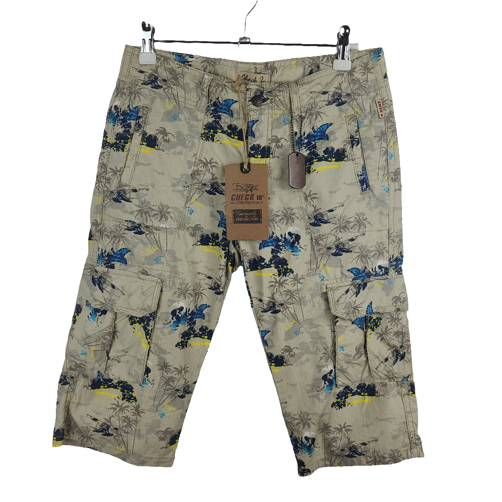 Hose - Garments of Distinction - Bermuda - 152/158 - beige/blau - Palmen - mit Original-Etikett
