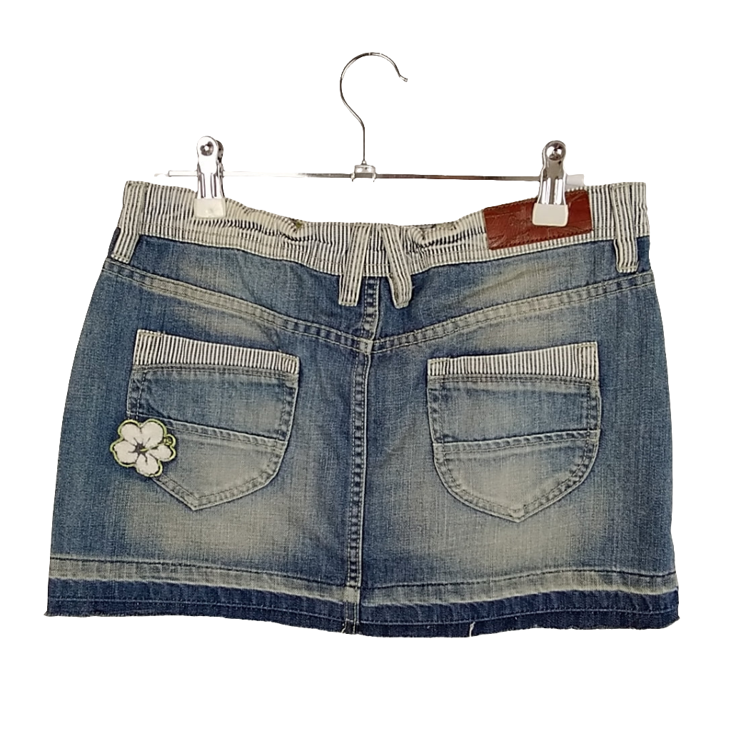 Rock - Pepe Jeans - Jeans mit gestickter Blume auf der hinteren Tasche- blau mit Original-Etikett