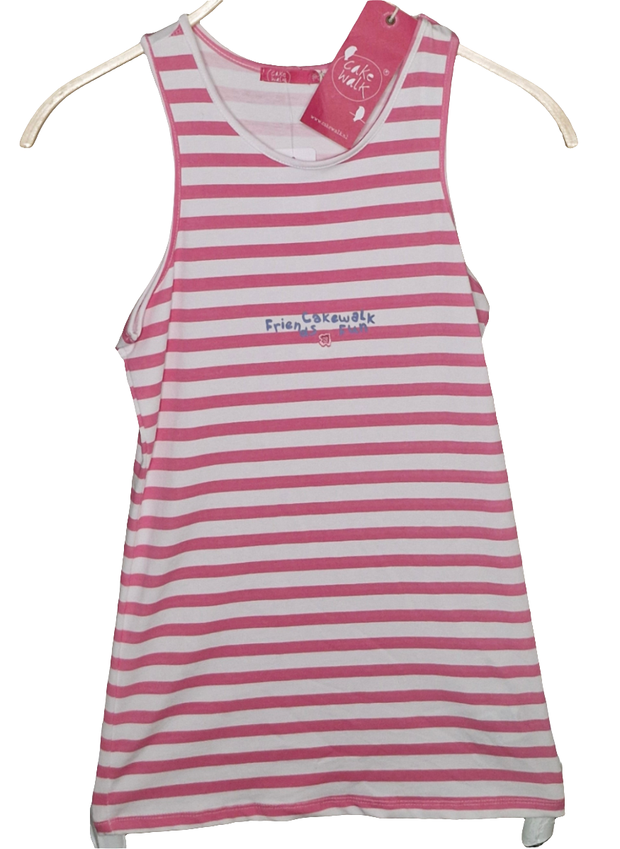 Kleid- Cake Walk - Long-Tank - 146/152 - pink/weiß - gestreift - Schrift - mit Original-Etikett