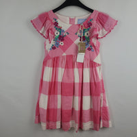 Kleid - Joules - 110 - rosa/weiß - kurzarm - mit Rüschen - kariert - Blume  mit Original Etikett