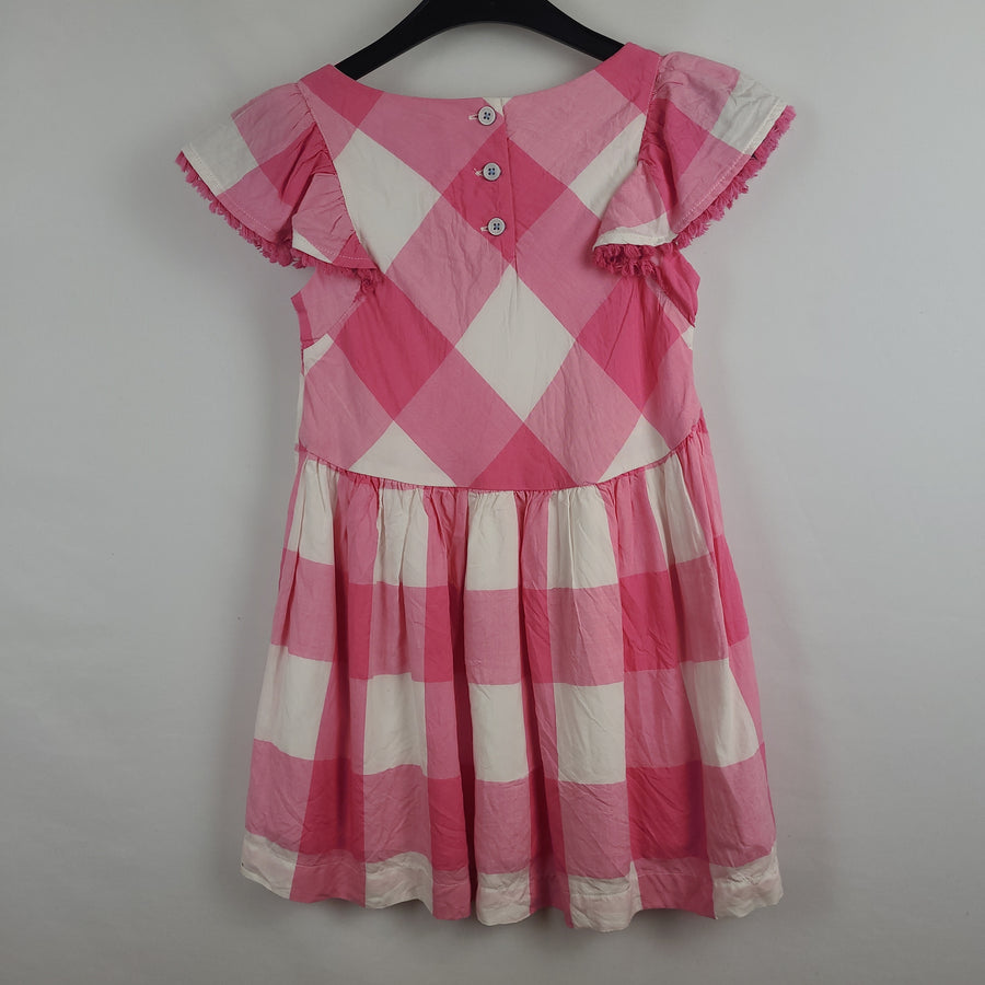 Kleid - Joules - 110 - rosa/weiß - kurzarm - mit Rüschen - kariert - Blume  mit Original Etikett
