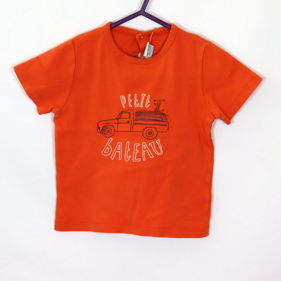 T-Shirt - Petit Bateau - 86 - orange - Motiv - Boy - sehr guter Zustand