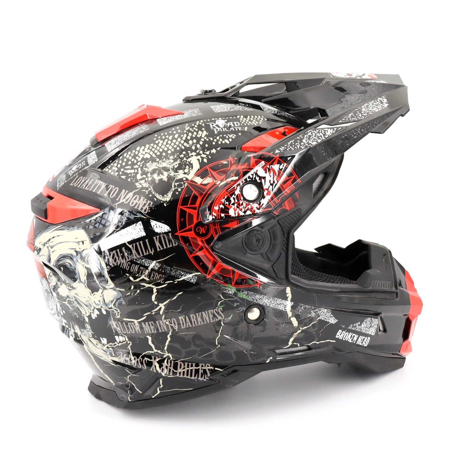 Motorcross-Helm - Broken Head Cross - 55-56 - rot/schwarz/weiß - Pirat - sehr guter Zustand