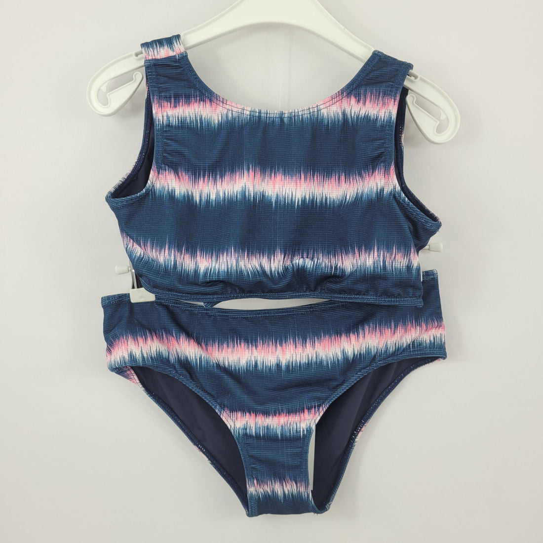 Bikini Track & Field 146-152 blau, rosa/weiss muster