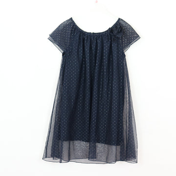 Chiffon-Kleid - Zara - 140 - dunkelblau gepunktet , Glitzer  -  - Guter Zustand