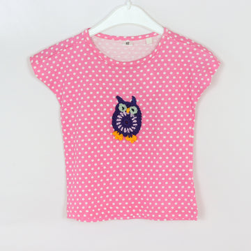 T-Shirt  - 92 - rosa/weiß - gepunktet - Eule - bestickt - upcycling - Girl
