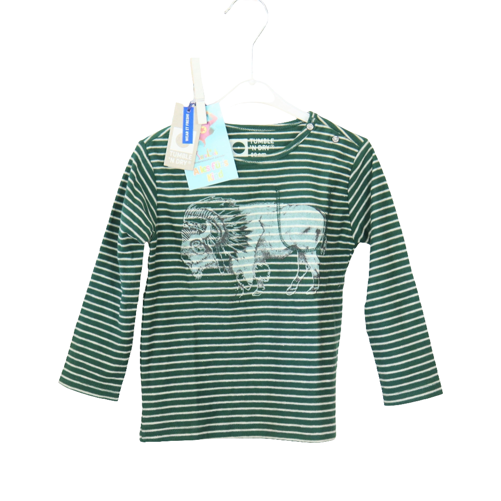 Langarm - Tumble´n Dry - 80 - grün - geringelt/bedruckt - Boy - sehr guter Zustand mit Original-Etikett