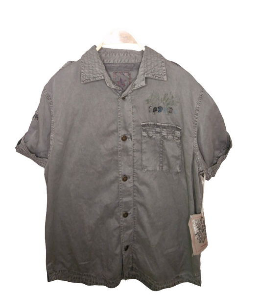 Hemd kurzarm Indijo khaki mit Druck auf dem Rücken mit Original-Etikett