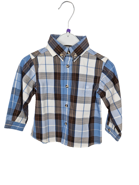 Hemd - River Woods - langarm - Button down - 86 - blau/braun/weiß - kariert - mit Original-Etikett