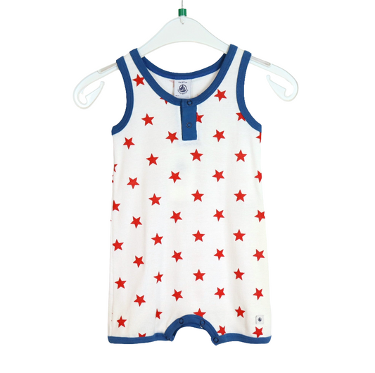 Spieler - Petit Bateau - ärmellos - 68 - blau/rot/weiß - Sterne - mit Original-Etikett