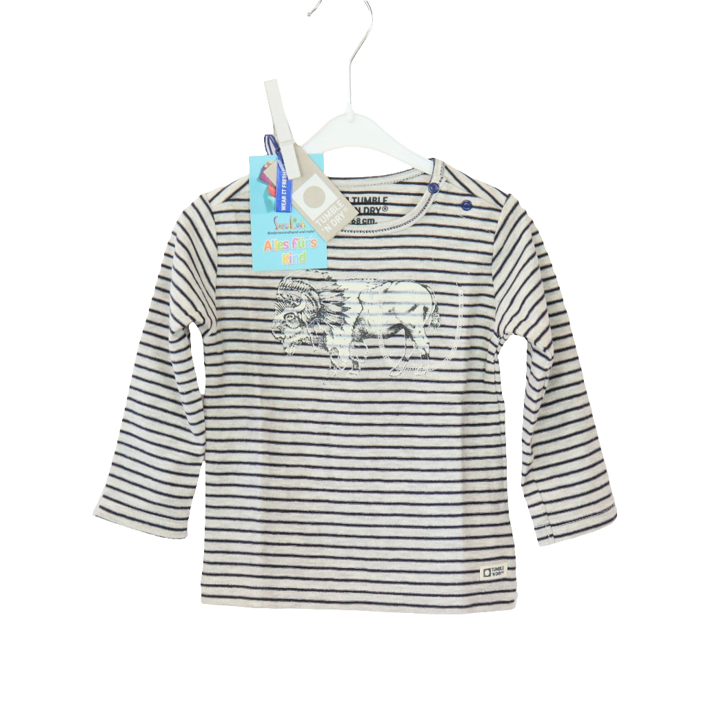 Langarm - Tumble´n Dry - 68 - grau - geringelt/bedruckt - Boy - sehr guter Zustand mit Original-Etikett