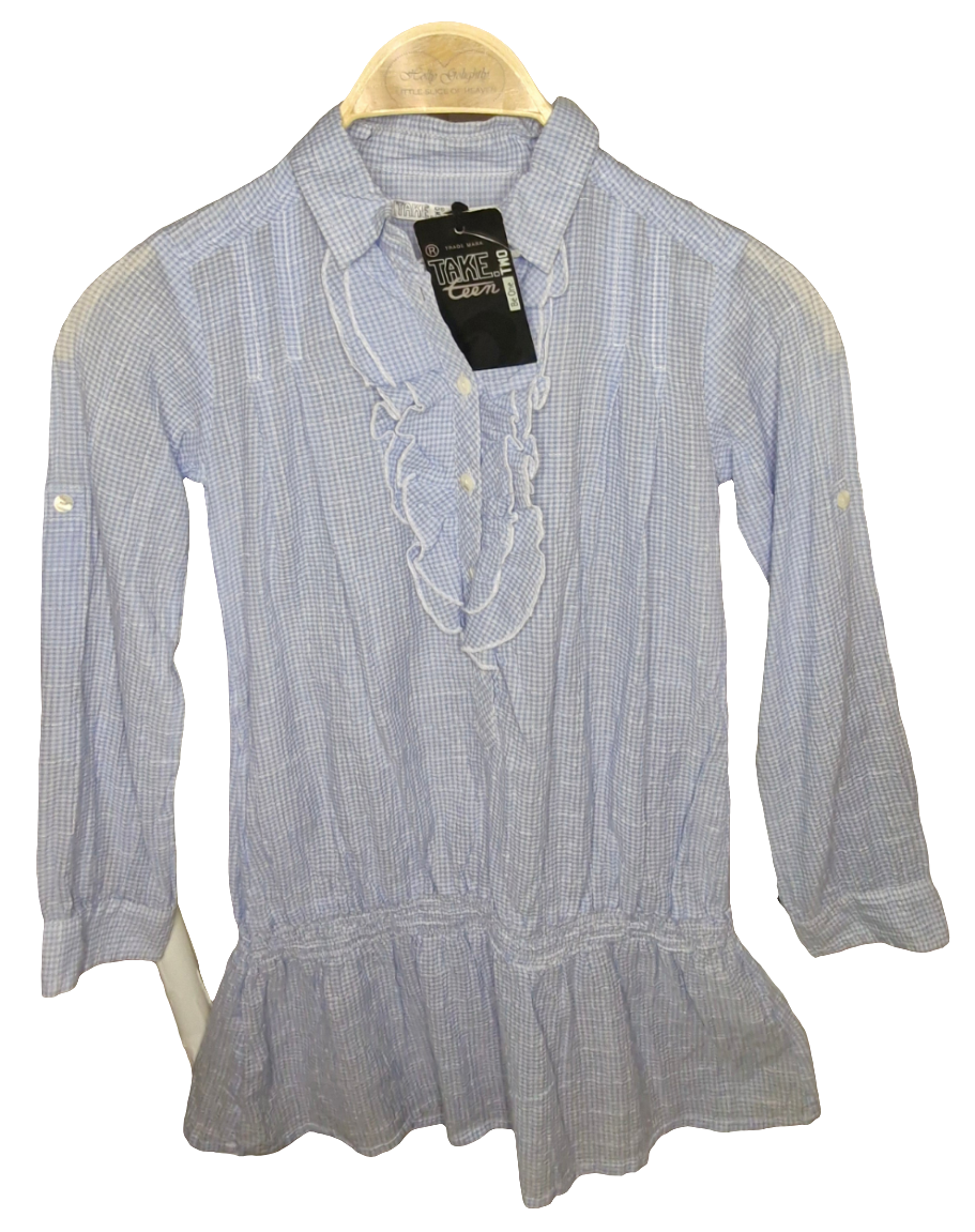 Kleid - take-teen-langarm - 128 - hellblau/weiß - kariert - mit Original-Etikett