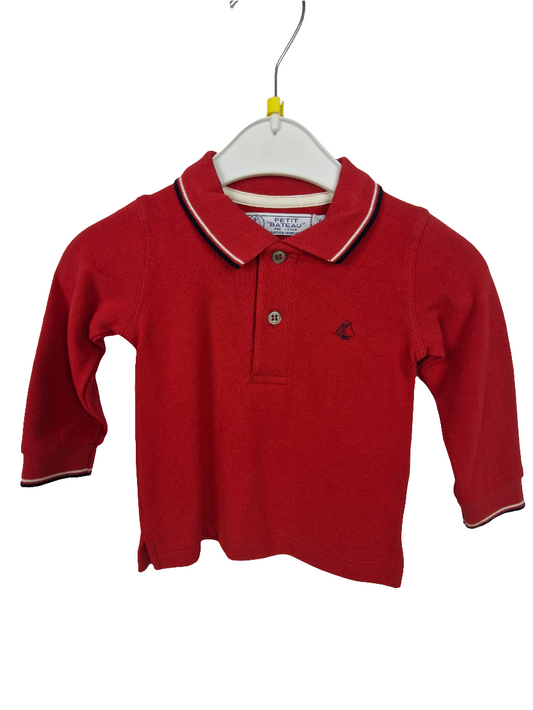 Langarm - Petit Bateau - Polo - 74 - rot - mit Original-Etikett