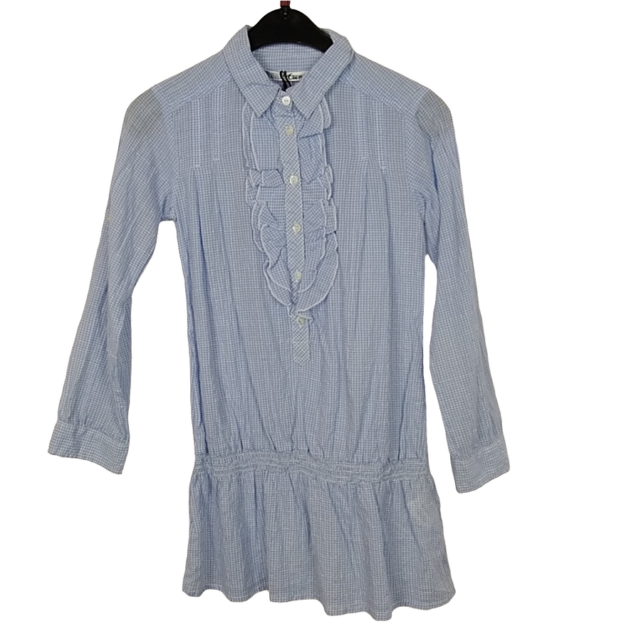 Bluse-take-teen-langarm - 128 - hellblau/weiß - kariert - mit Original-Etikett