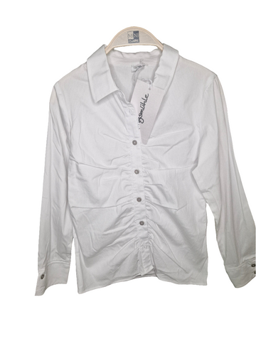 Bluse-Königsmühle-langarm - weiß - mit Raffung - mit Original-Etikett