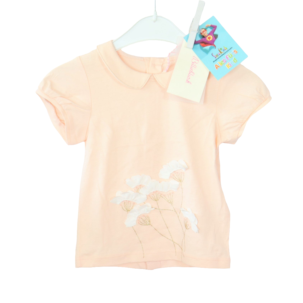 T-Shirt - Billieblush - mit Glitzer - 86 - lachs - bedruckt mit Applikation - Girl - sehr guter Zustand mit Original-Etikett