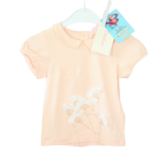 T-Shirt - Billieblush - mit Glitzer - 86 - lachs - bedruckt mit Applikation - Girl - sehr guter Zustand mit Original-Etikett