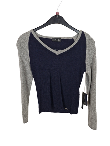 * Pullover - ELSY - 128 - blau/grau - V-Neck - Angora