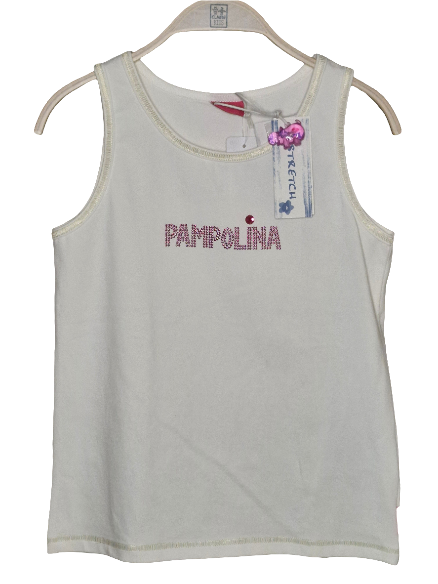 Top - Pampolina - Long-Tank - 116 - cremeweiß - Schrift - mit Original-Etikett