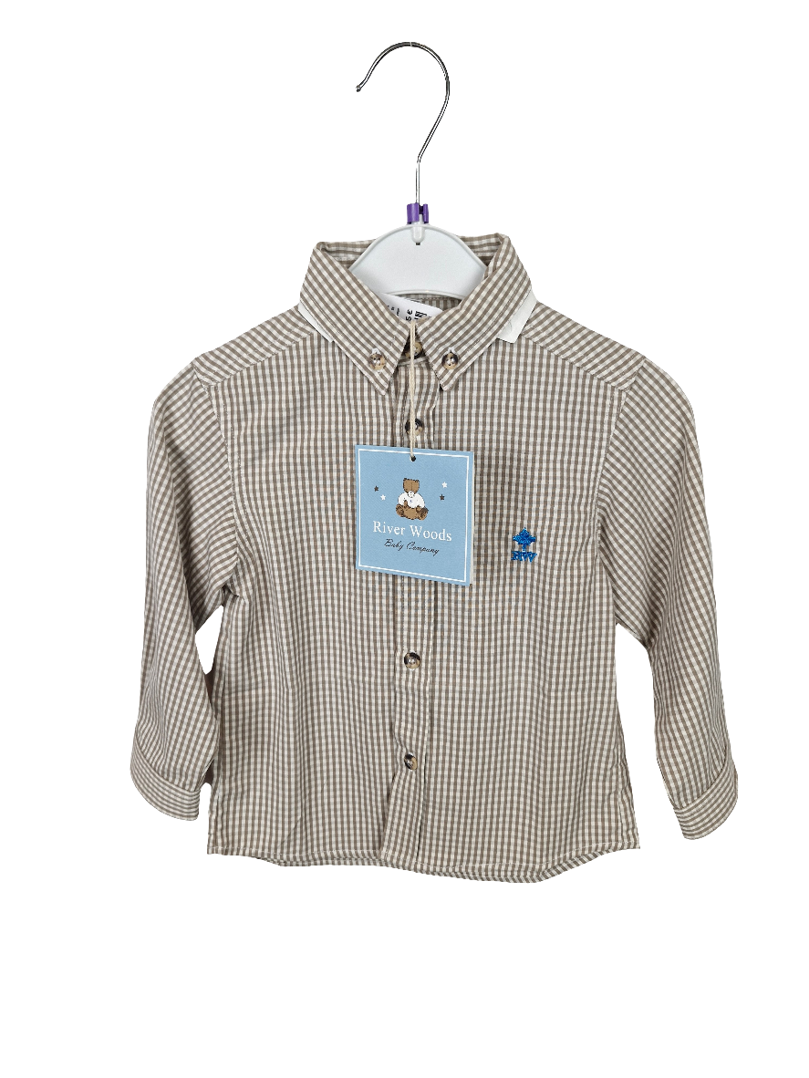 Hemd - River Woods - langarm - Button down - 86 - hellbraun/weiß - kariert - mit Original-Etikett