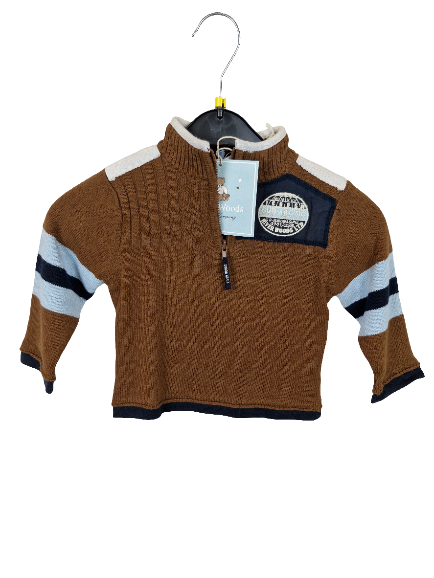 Pullover - River Woods - langarm - 80 - braun/hellblau - Stehkragen - Strick - mit Original-Etikett