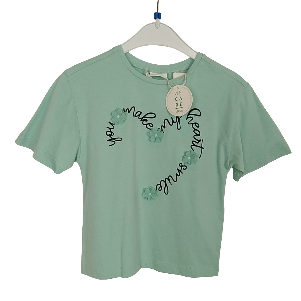 T-Shirt - S. Oliver - 92 - türkis - bestickt - Blumen - mit Original-Etikett