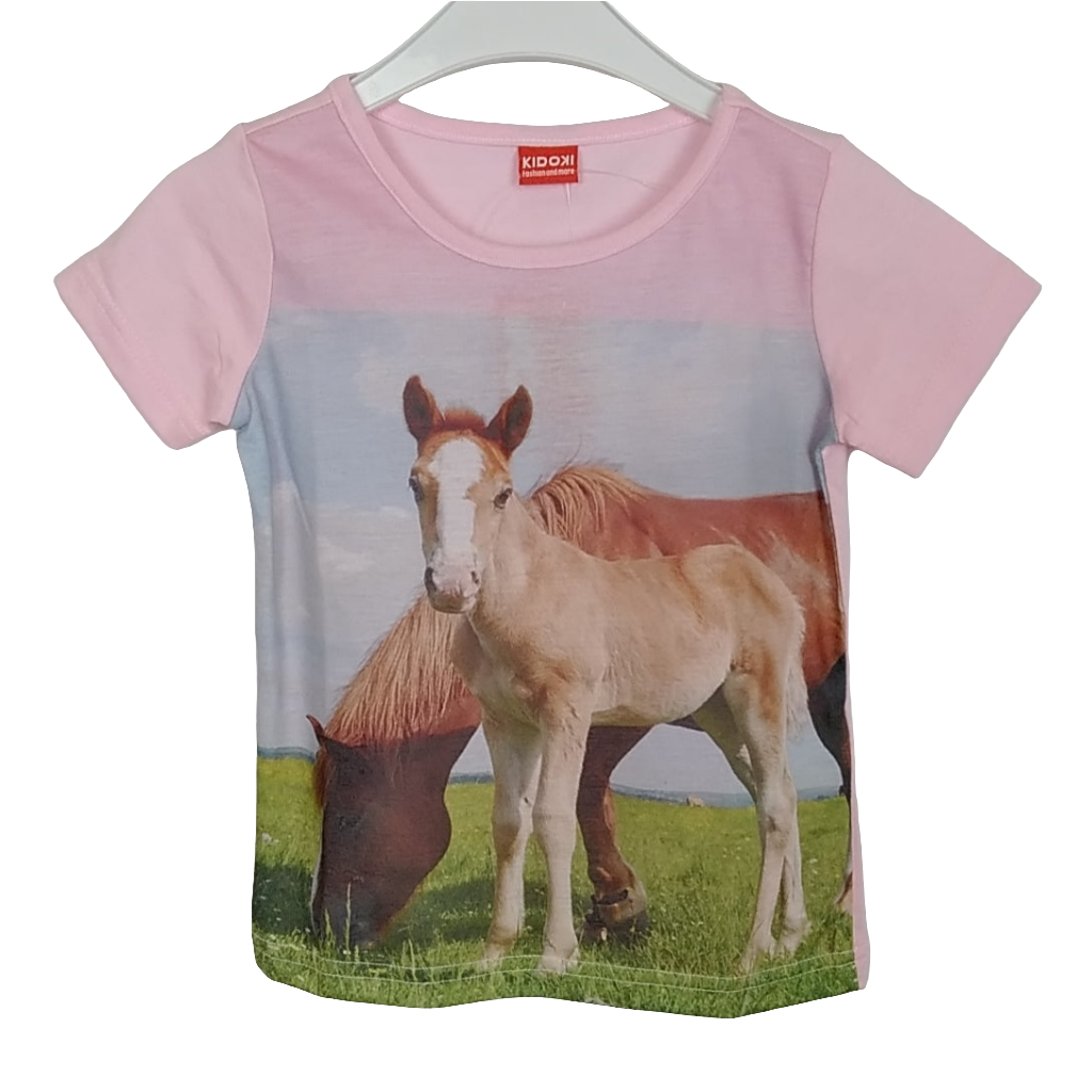 T-Shirt - Kidoki - 98/104 - rosa - Pferde Motiv - mit Original-Etikett