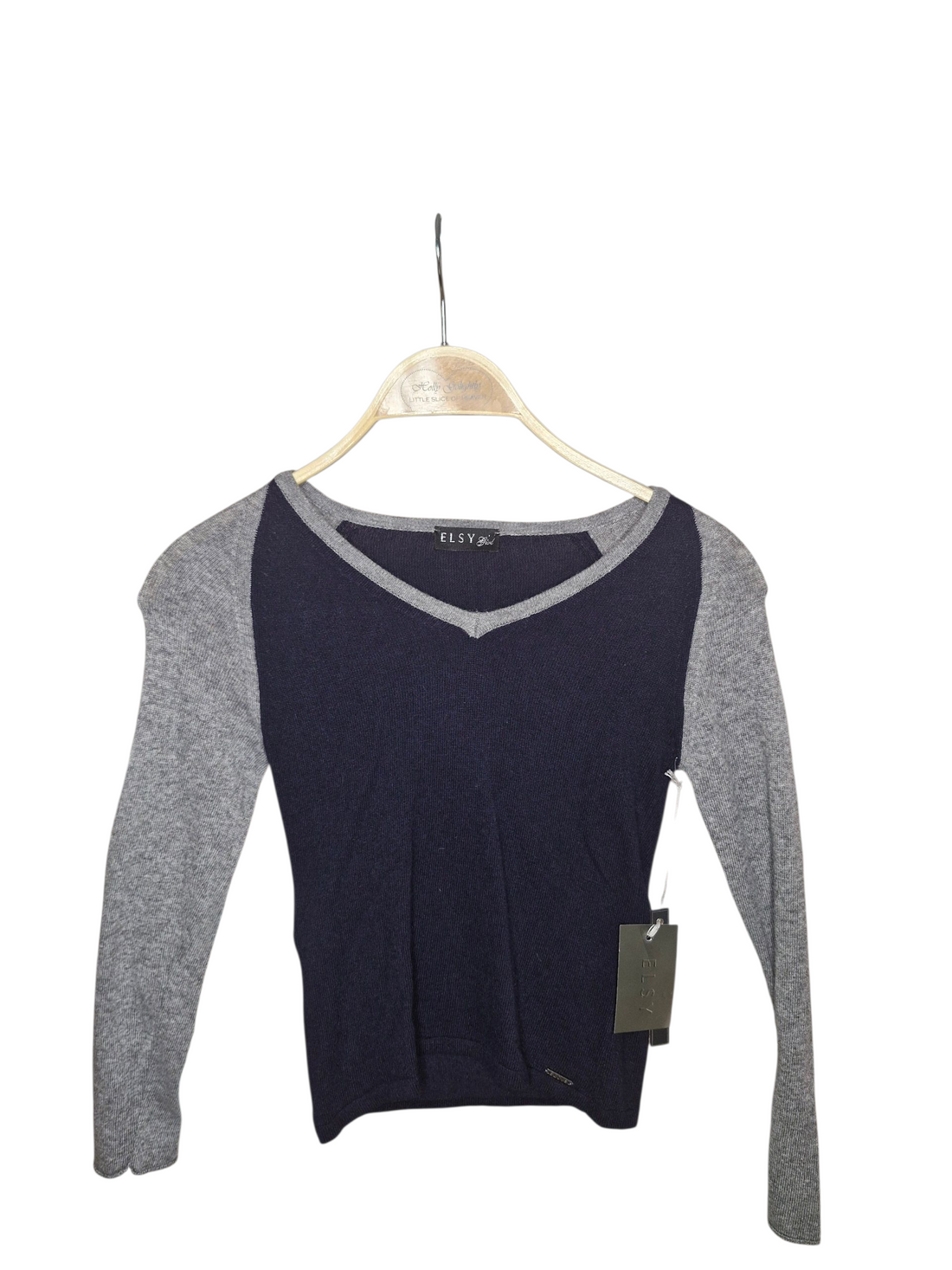 Pullover - ELSY - 128 - blau/grau - V-Neck - Angora - mit Original-Etikett
