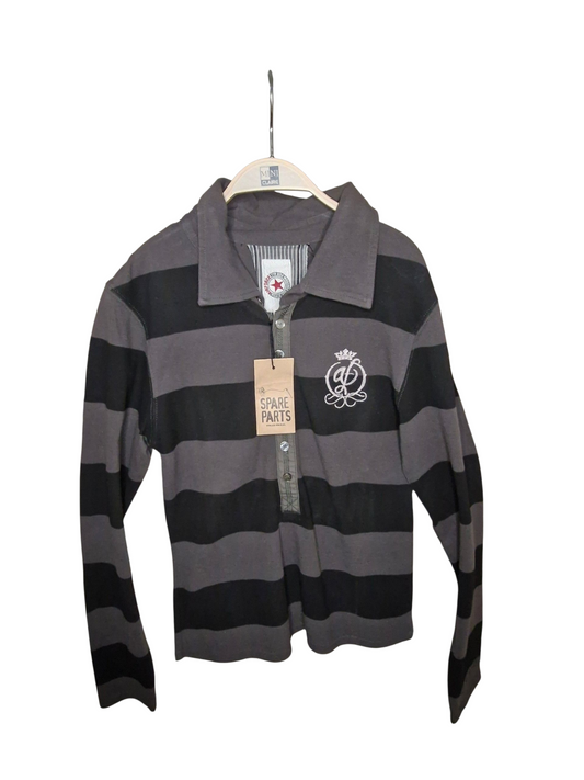 Langarm - Polo - Airforce  - grau/schwarz - gestreift - mit Original-Etikett