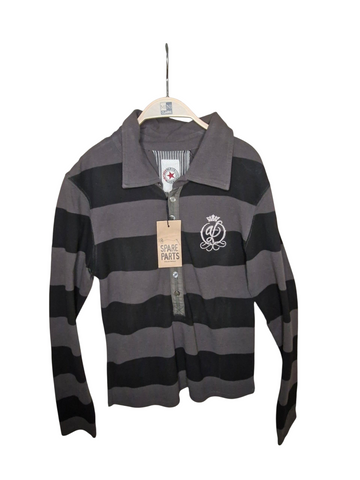 Langarm - Polo - Airforce  - grau/schwarz - gestreift - mit Original-Etikett