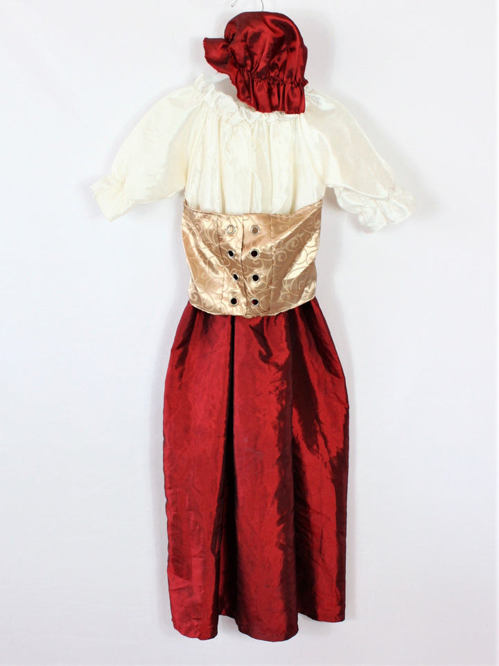 Kostüm - Hofdame - Kleid/Mütze - 122 - rot/weiß