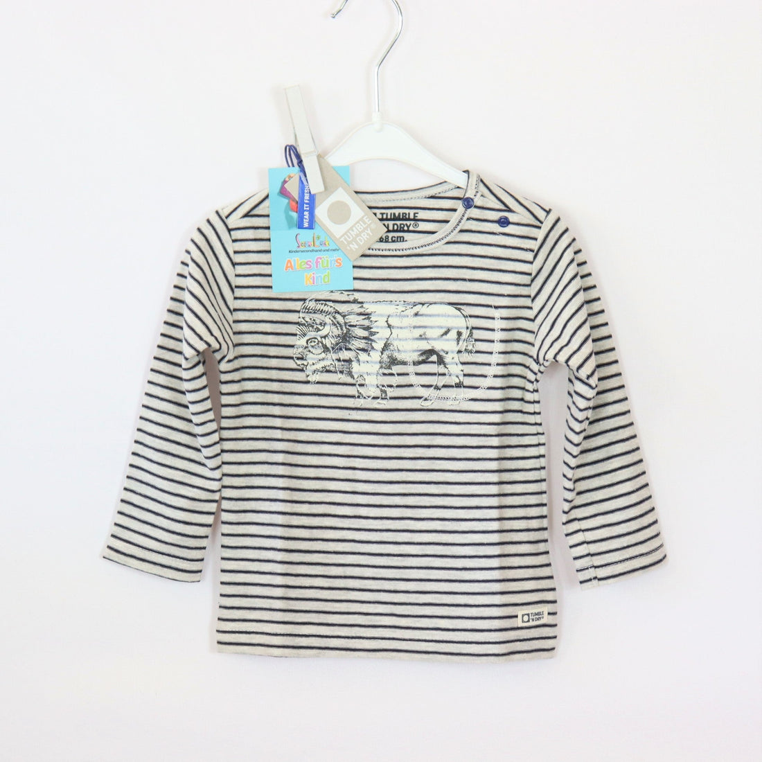 Langarm - Tumble´n Dry - 68 - grau - geringelt/bedruckt - Boy - gebrauchte Ware