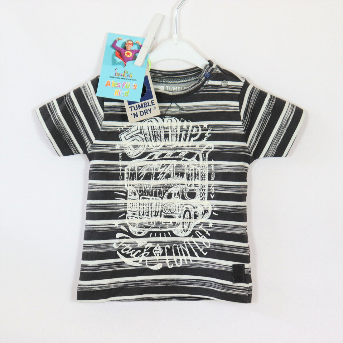 T-Shirt - Tumble`n Dry - 62 - schwarz/weiß - bedruckt - geringelt - Boy - sehr guter Zustand