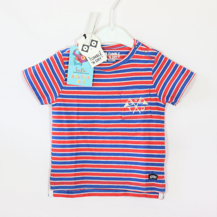 T-Shirt - Tumble`n Dry - 74 - blau/rot/weiß - bedruckt - geringelt - Boy - sehr guter Zustand